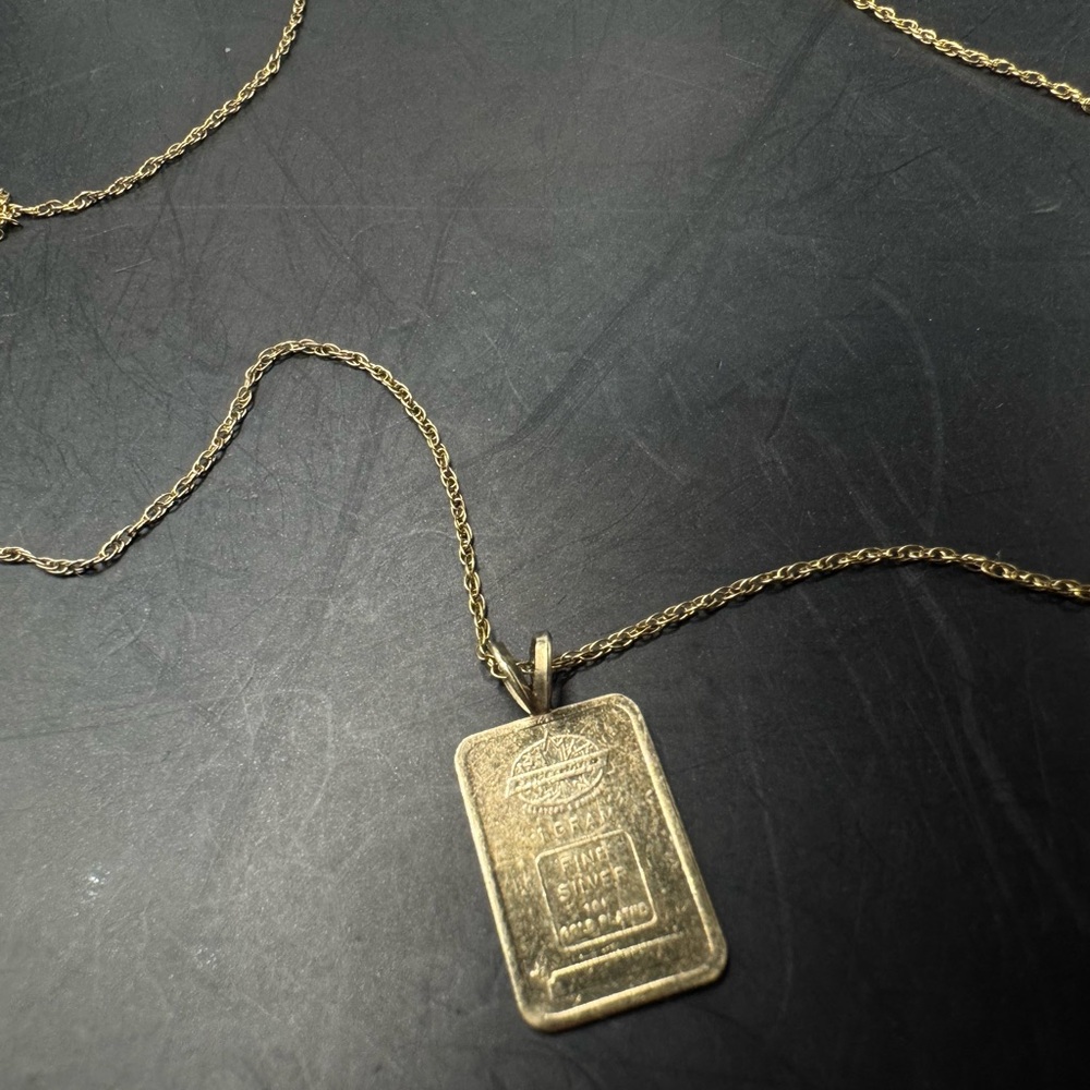 Gold Bar Pendant Necklace GF